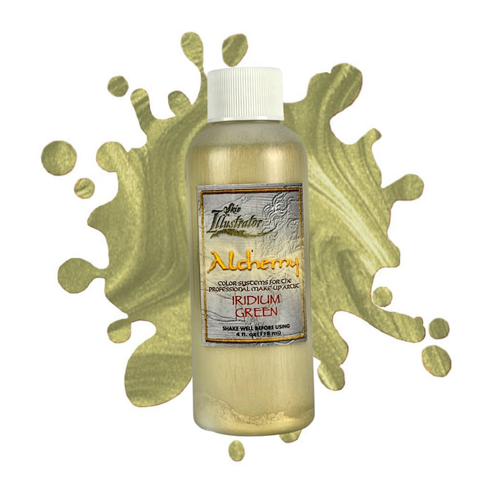 Skin Illustrator Alchemy Liquid Iridium Green 4oz with swatch behind