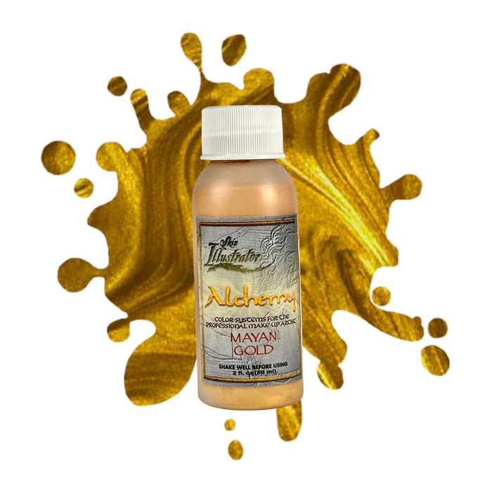 Skin Illustrator Alchemy Liquid Mayan Gold 2oz with swatch behind