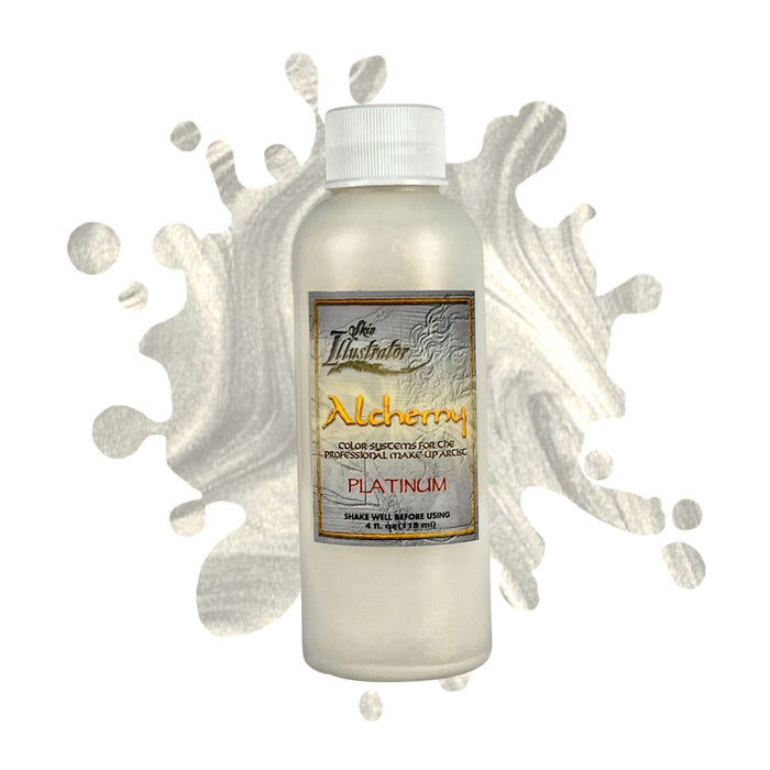 Skin Illustrator Alchemy Liquid Platinum 4oz with swatch behind