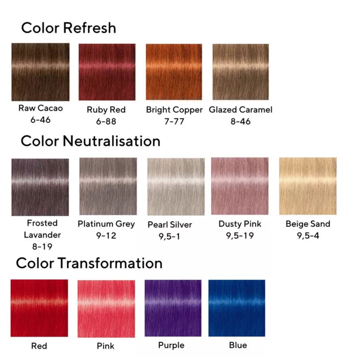Schwarzkopf Chroma ID Bonding Color Mask color chart hair swatches for different uses