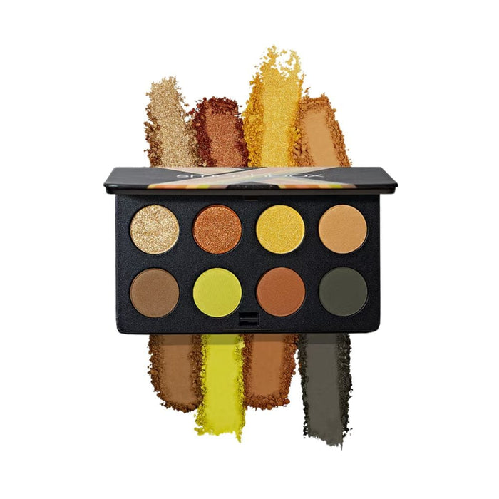 Smashbox Always On Mood Board Eye Shadow Palette Earthy Vibes open with swatches behind