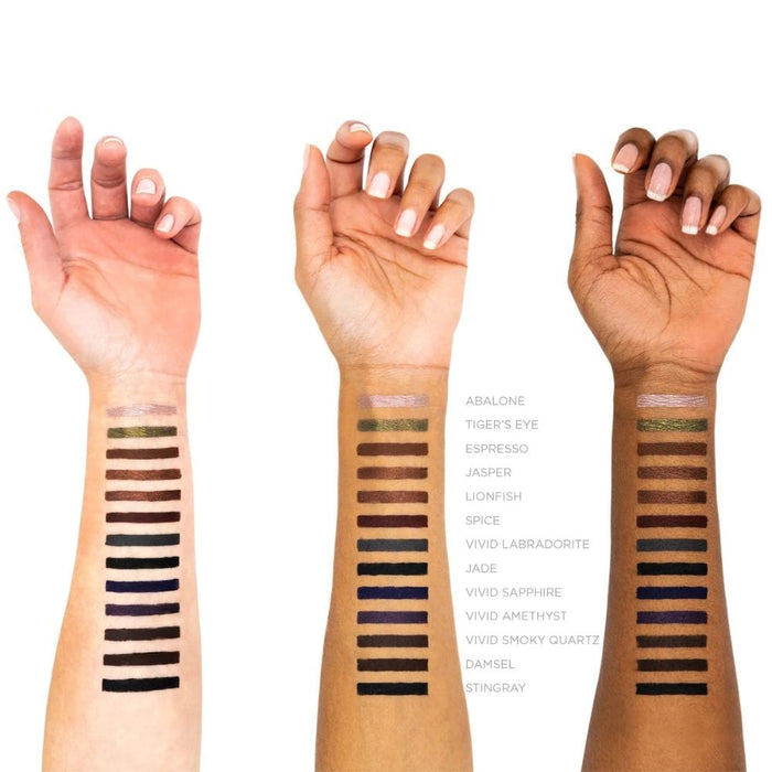 Stila Stay All Day Waterproof Smudge Stick swatches on different skin tones