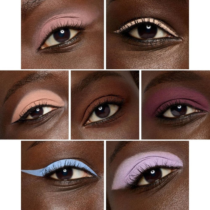 Stila Liqua-Play Eye Shadow Matte all colors applied separately on model eye, dark skin