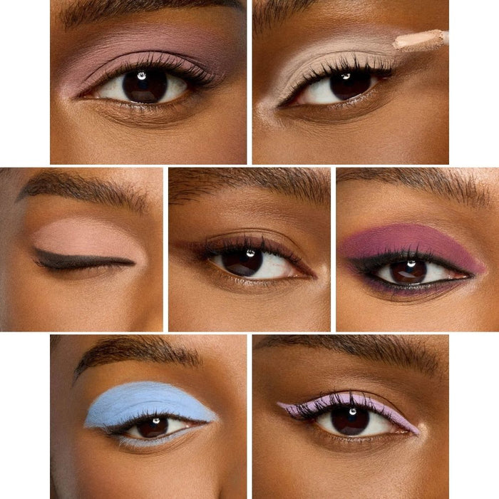 Stila Liqua-Play Eye Shadow Matte all colors applied separately on model eye, medium skin