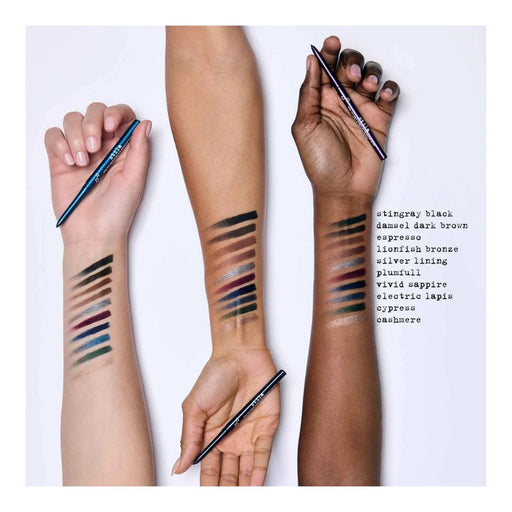 Stila Stay All Day Smudge & Set Waterproof Gel Eye Liner arm swatches on different skin tones light, medium and dark