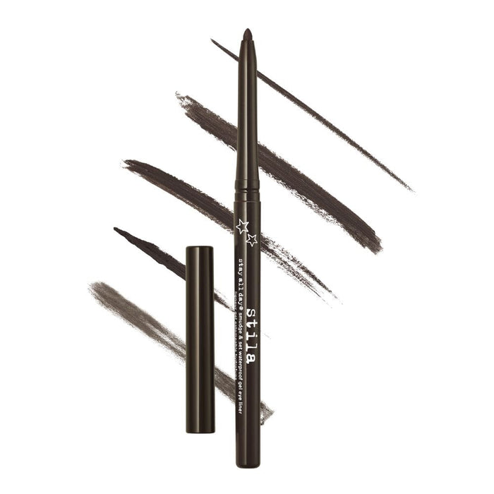 Stila Stay All Day Smudge & Set Waterproof Gel Eye Liner Damsel Dark Brown with swatches