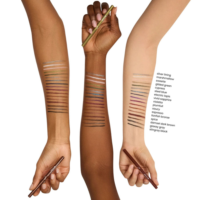 Stila Stay All Day Smudge & Set Waterproof Gel Eye Liner arm swatches on different skin tones light, medium and dark
