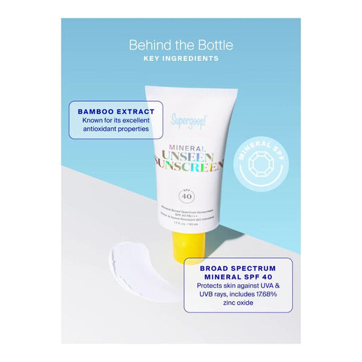 Supergoop! Mineral Unseen Sunscreen SPF40 key ingredients listed