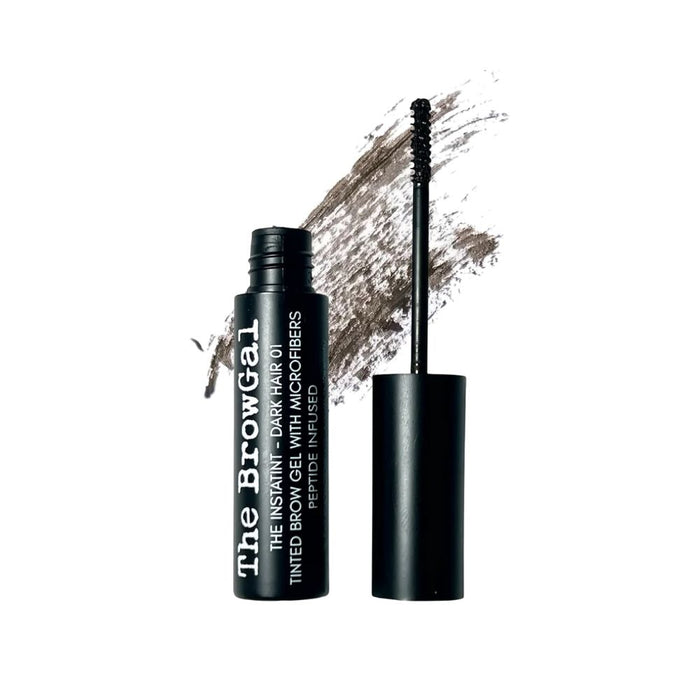 The BrowGal Instatint Brow Gel 01 dark hair with swatch