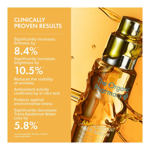 The Organic Pharmacy Antioxidant Face Firming Serum clinical results infographic