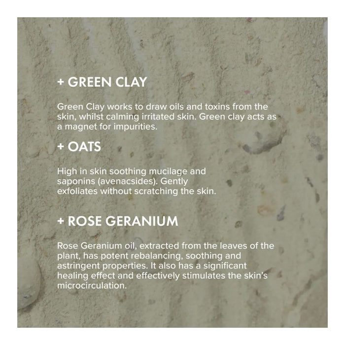 The Organic Pharmacy Flower Petal Deep Cleanser & Mask key ingredients text over dry product