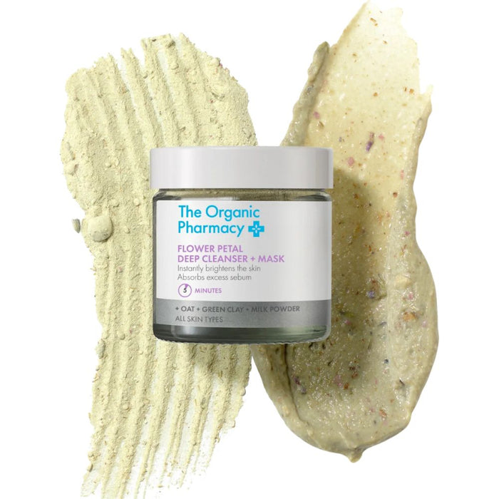 The Organic Pharmacy Flower Petal Deep Cleanser & Mask with swatches