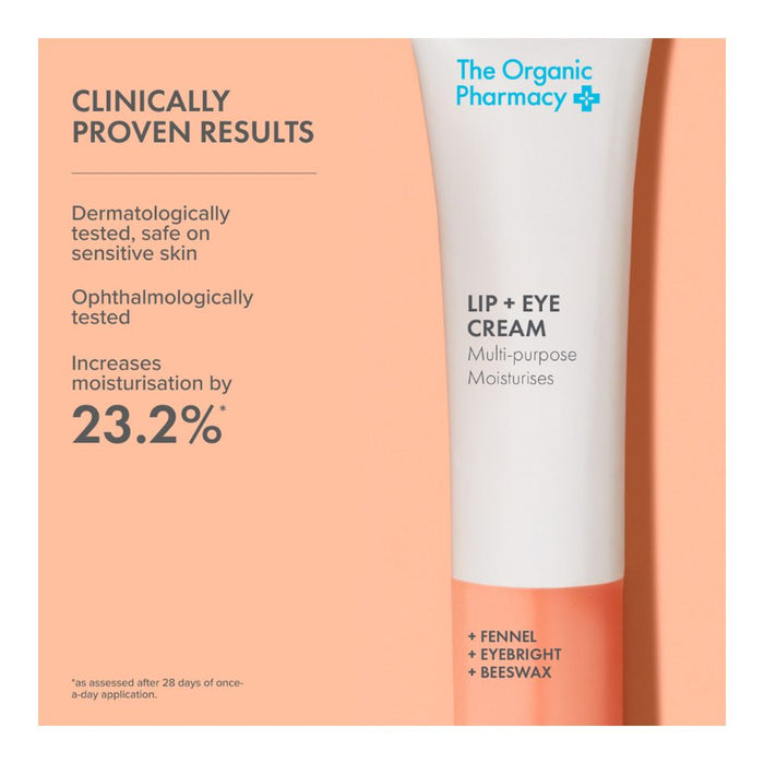 The Organic Pharmacy Lip + Eye Cream clinical results infographic