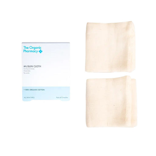 The Organic Pharmacy Muslin Cloth 2 pack box and cloths 