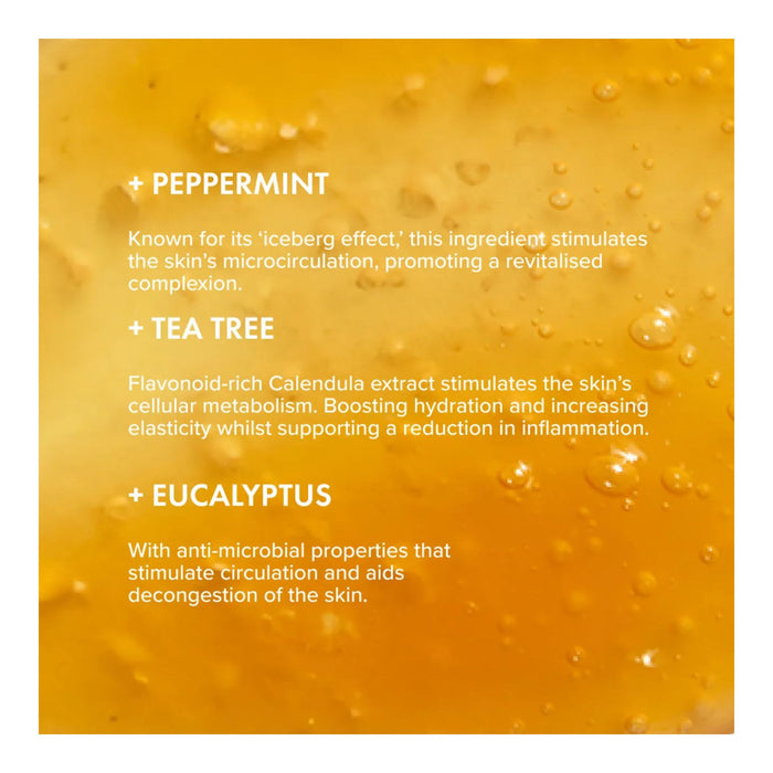The Organic Pharmacy Peppermint Facial Wash key ingredients and their properties text over product swatch