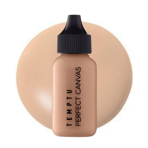 Temptu Perfect Canvas Hydra Lock Airbrush Foundation 1oz bottle 4.5C Bisque with swatch behind