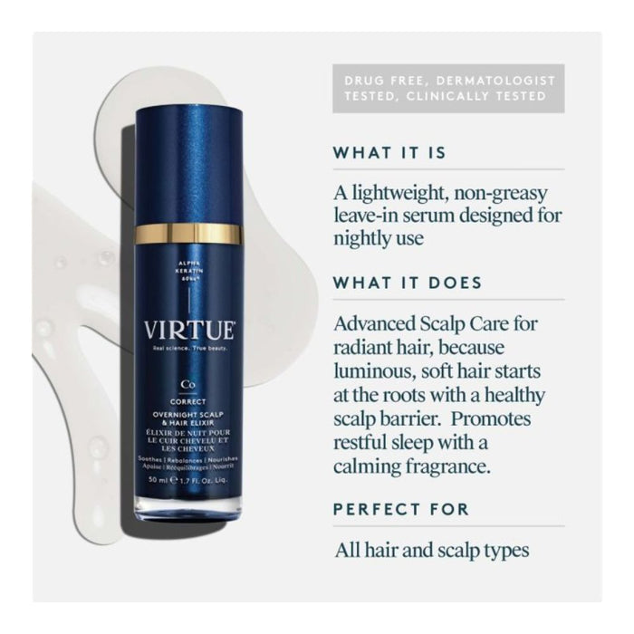 Virtue Overnight Scalp & Hair Elixir: what it is, what it does and who it's for infographic