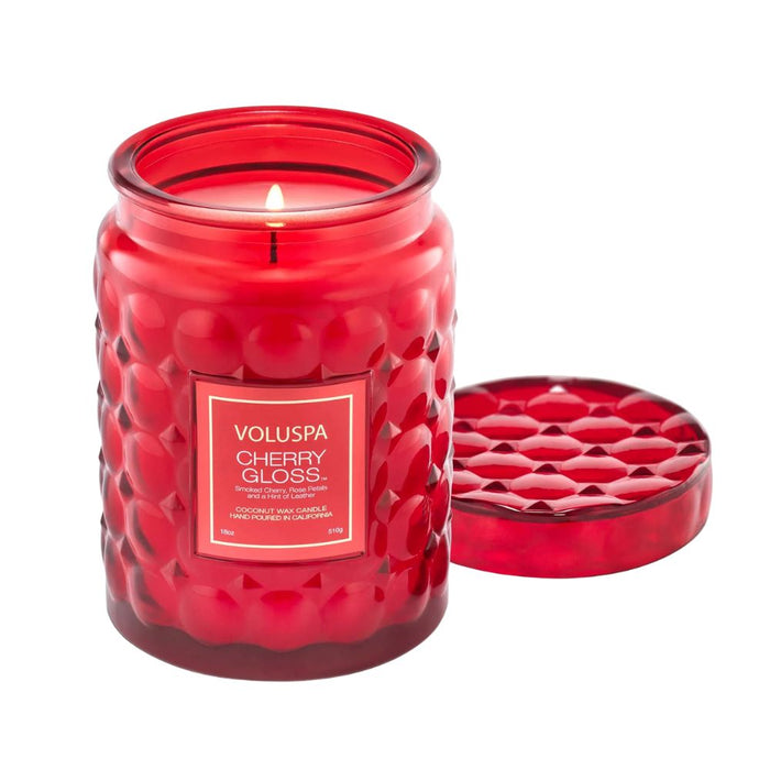 Voluspa Candle Cherry Gloss with lit wick