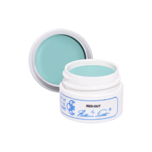 William Tuttle Color Corrector Red Out 6g. Multipoint view of open jar