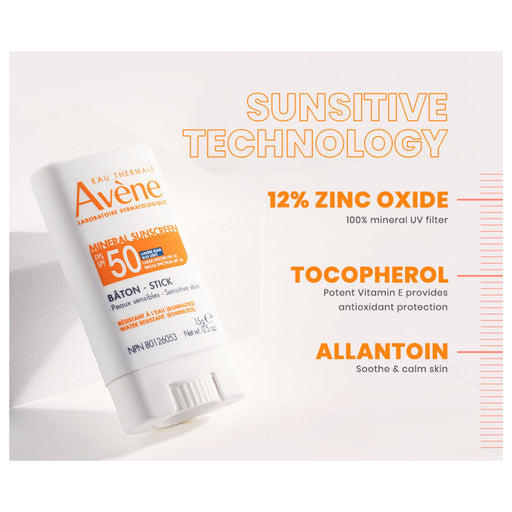 Avene Mineral Balm Stick SPF 50 key ingredients and their benefits
