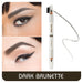 Brett Brow Duo-Shade Brow Pencil Dark Brunette with swatch beside model with brow filled in