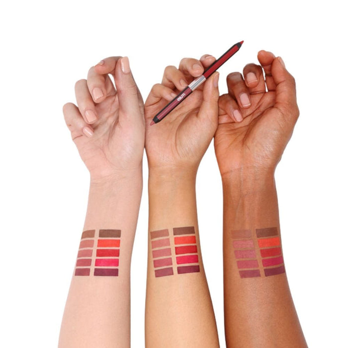 Esum Dual Lip Pencil arm swatches on different skintones