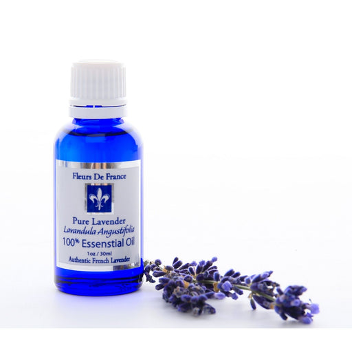 Fleur De France Pure Lavender 100% Essential Oil Container and Flowers