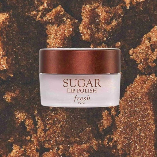 fresh sugar lip polish jar with brown sugar background