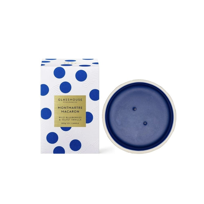 Glasshouse Fragrances Montmartre Macaron Wild Blueberries & Velvet Vanilla Soy Candle  Aerial View 