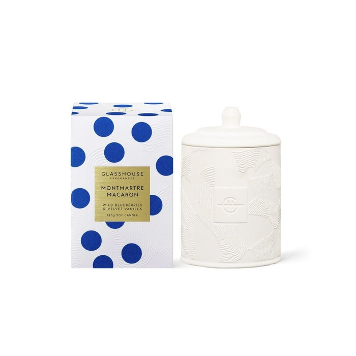 Glasshouse Fragrances Montmartre Macaron Wild Blueberries & Velvet Vanilla Soy Candle 