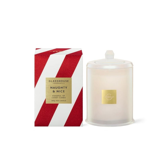 Glasshouse Fragrances Naughty & Nice Soy Candle Handful Of Candy Canes 