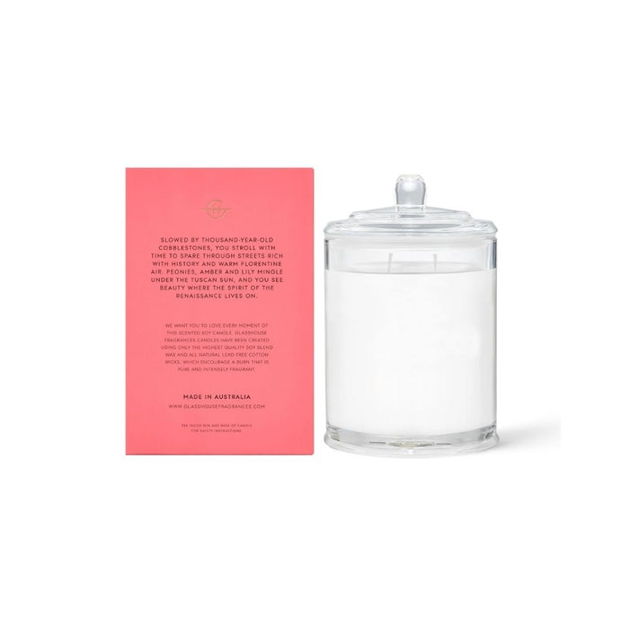 Glasshouse Fragrances Forever Florence Soy Candle Wild Peonies & Lily 13.4oz rear 