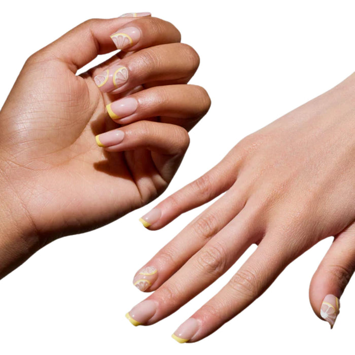 Glamnetic Press-On Nails Limonata light and dark skinned hand models