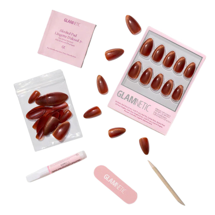 Glamnetic Press-On Nails Sicilian Sun kit contents spread across a white background