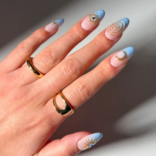 Glamnetic Press-On Nails Spirited Sky styled on model's hand