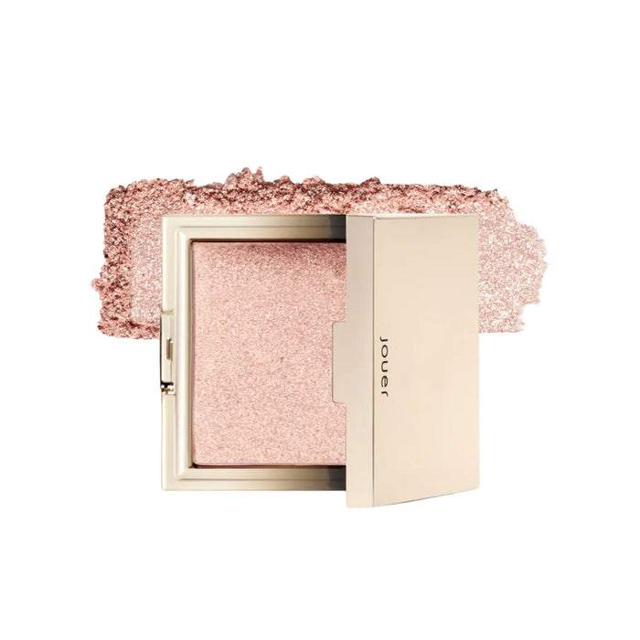 Jouer Powder Highlighter Deluxe Mini compact Rose Gold with swatch