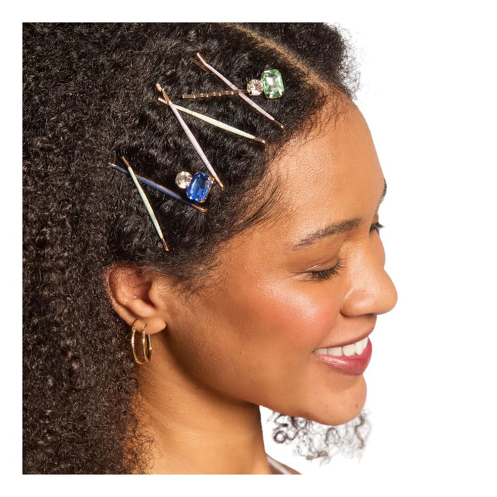 Kitsch Cloud & Gem Bobby Pins 8 Count Garden Bouquet criss-crossed in model's hair