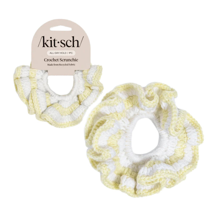 Kitsch Crochet Scrunchie Butter Yellow and white striped