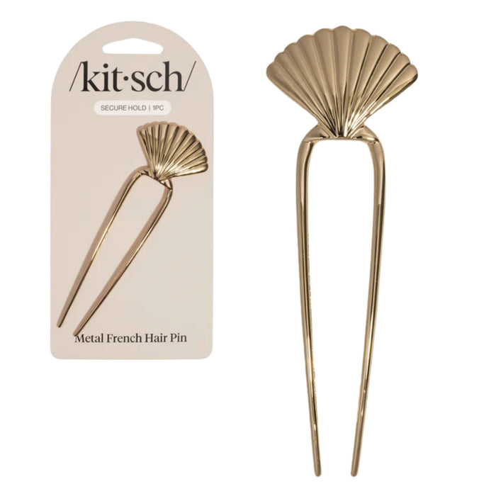 Kitsch French Hair Pin Clam Shell Gold on and off packaging