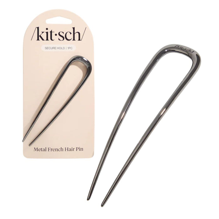 Kitsch French Hair Pin - Hematite on and off packaging