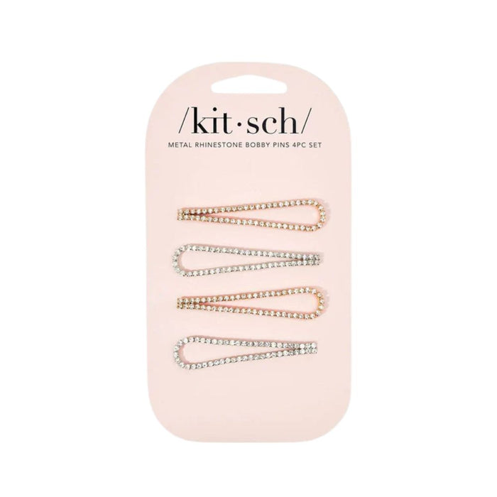 Kitsch Metal Rhinestone Drop Bobby Pins 4pc Gold & Silver