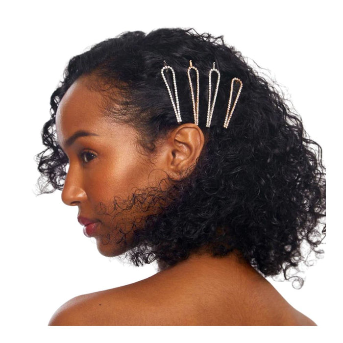 Kitsch Metal Rhinestone Drop Bobby Pins 4pc Gold & Silver in model's hair