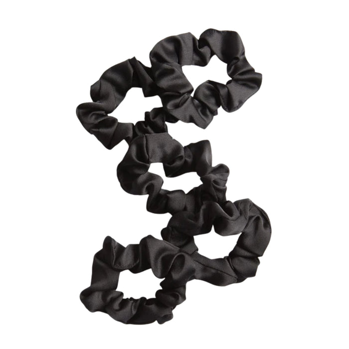 Kitsch Satin Sleep Scrunchies Black 5 count spread out in an 'S' shape