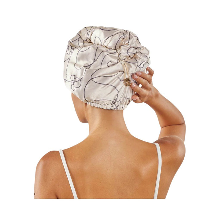 Kitsch Mickey print Satin Wrapped Hair Towel worn by model as seen from the back