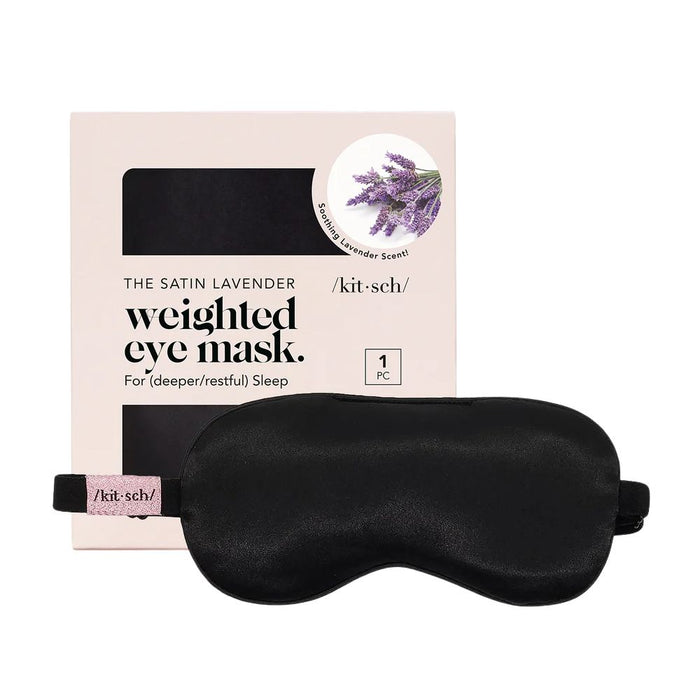 Kitsch Lavender Weighted Satin Eye Mask and packaging