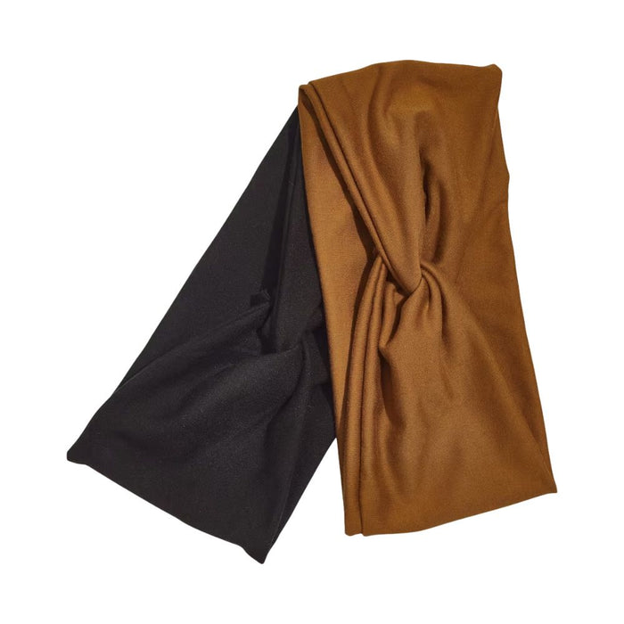 Kitsch Recycled Fabric Wide Headbands 2 Pack Black & Camel