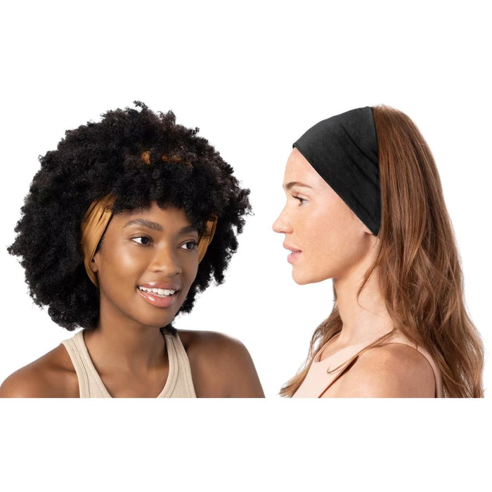 Kitsch Recycled Fabric Wide Headbands 2 Pack Black & Camel