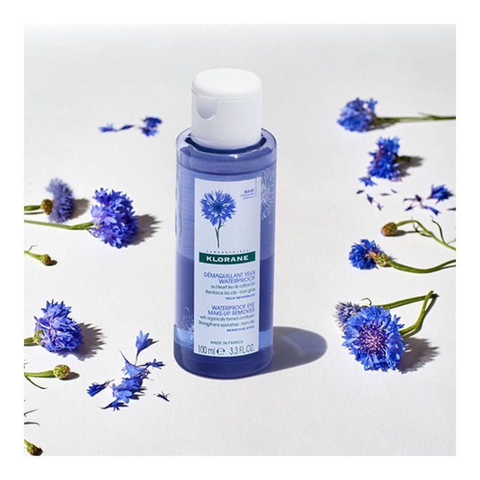 Klorane Waterproof Make-Up Remover stylized with cornflowers