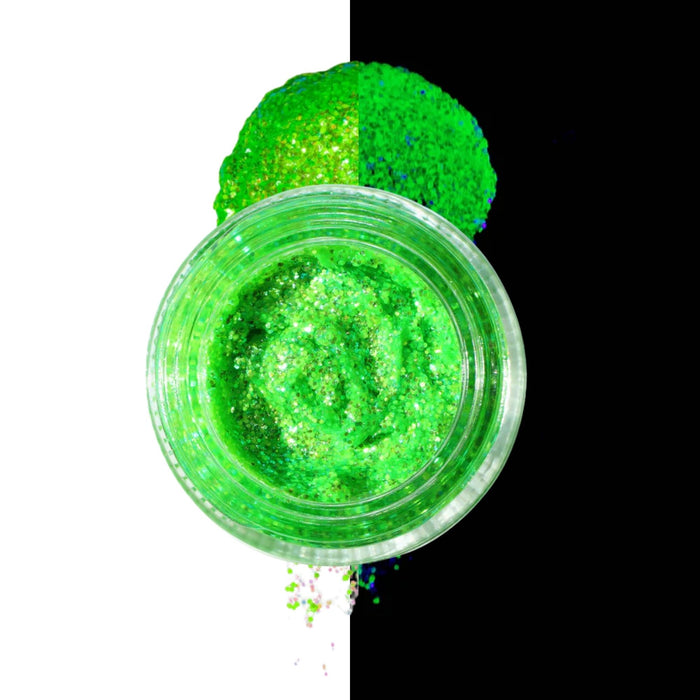 Lemonhead LA Glowjam UV Palms green with split swatch behind