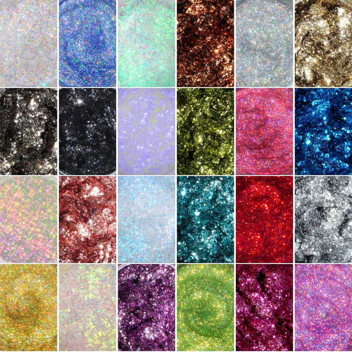 Lemonhead Spacepaste Glitter Gel Concentrate swatches chart in a 6x4 grid